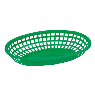 Basket Oval Green BPA Free Heavy Duty Plastic 10-1/4" x 6-3/4" x 2"H - One Dozen