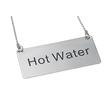 Beverage Chain Sign "Hot Water" Stainless Steel 3-1/2"L x 1-3/4"W