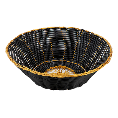 superior-equipment-supply - Winco - Round Black Poly Woven Basket Black 8-1/2" Diameter X 2-1/4" High  With Gold Trim - One Dozen
