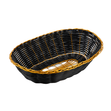 Woven Basket Oval Black with Gold Trim Polypropylene 9" x 7" x 2-3/4"H - One Dozen