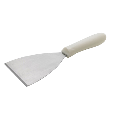 Scraper Stainless Steel Satin Finish with White Polypropylene Handle 4-7/8" x 4" Blade