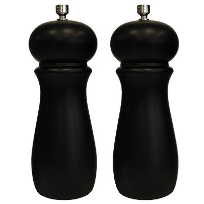 Pepper Mills with 2 Knobs Black Rubberwood 2-1/4" Diameter x 6" Height - 2 Pieces/Set