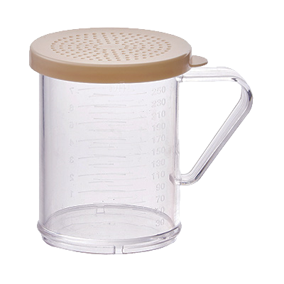Shaker/Dredge with Handle 10 oz. Clear Polycarbonate with Beige Snap-On Lid