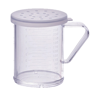 Shaker/Dredge with Handle 10 oz. Clear Polycarbonate with Snap-On Large Holes Lid