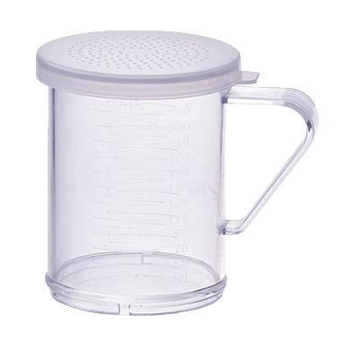 Shaker/Dredge with Handle 10 oz. Clear Polycarbonate with Snap-On Small Holes Lid