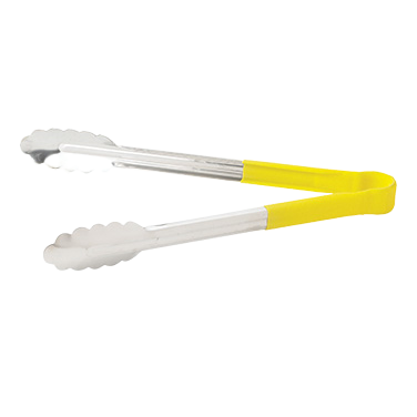 Utility Tongs Scalloped Edge Stainless Steel with Yellow Plastic Handle 12"