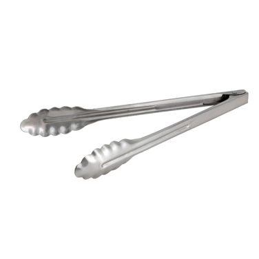 Utility Tongs Scalloped Edge Extra Heavy Weight 1.2 mm Stainless Steel 12"