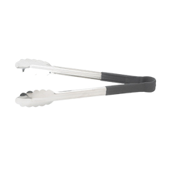 Utility Tongs Scalloped Edge Stainless Steel with Black Plastic 9"