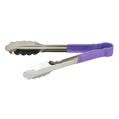 Utility Tongs Allergen Free Stainless Steel with Purple Polypropylene Handle 12"