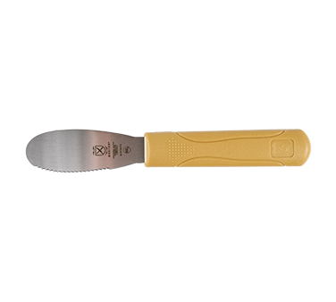 superior-equipment-supply - Mercer Tool - Mercer Culinary Stainless Steel 3-1/2" Blade Wavy Edge Spreader With Peanut Butter Color Handle
