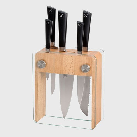 ZüM® Beechwood And Glass 6 Pc. Knife Glass Block Set