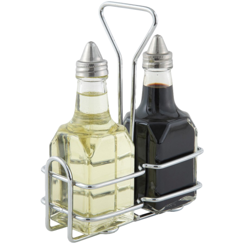 Oil & Vinegar Set with (2) 6 oz. Cruets & (1) Chrome Plated Wire Holder