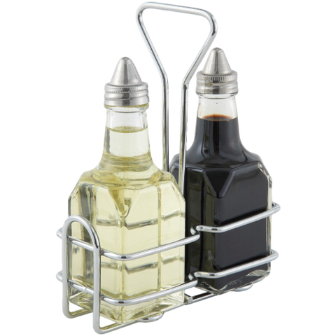 Oil & Vinegar Set with (2) 6 oz. Cruets & (1) Chrome Plated Wire Holder