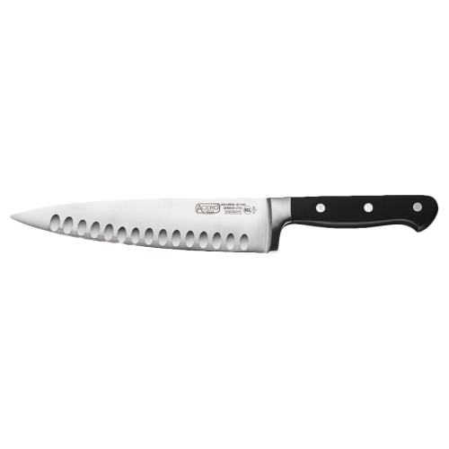 Acero Chef Knife Forged Hollow Ground Edge 8" Stainless Steel Blade with Black POM Handle