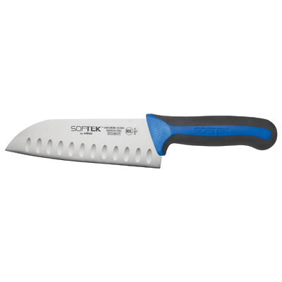 Sof-Tek™ Santoku Chef's Knife 7" German Steel Blade with Black & Blue TPR Handle