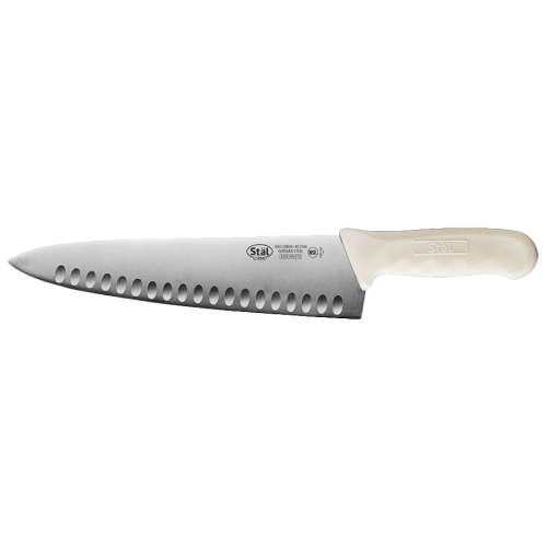 Chef's Knife Stamped Hollow Ground Edge 10" No-Stain German Steel Blade with White Polypropylene Handle