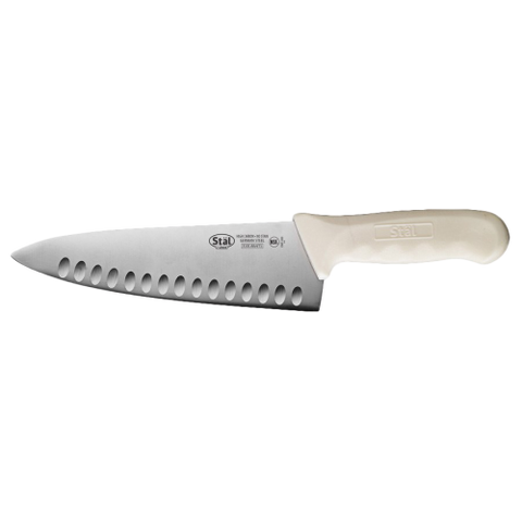 Chef's Knife Stamped Hollow Ground Edge 8" No-Stain German Steel Blade with White Polypropylene Handle