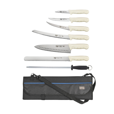 Knife Set 9 Piece no-Stain German Steel with White Polypropylene Handles