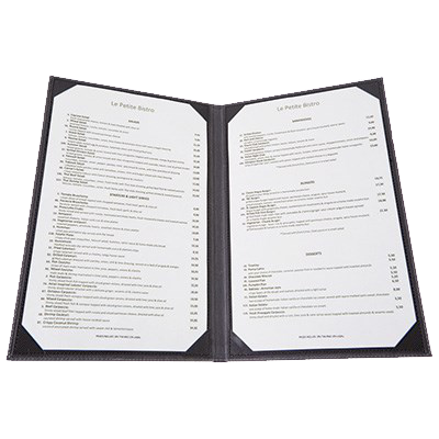 Menu Cover Double Black Leather-Like Holds 8-1/2" x 14" Paper