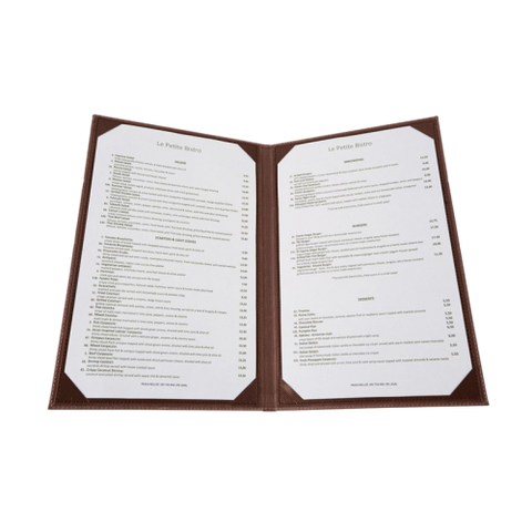 Menu Cover Double Brown Leather-Like Holds 8-1/2" x 14" Paper