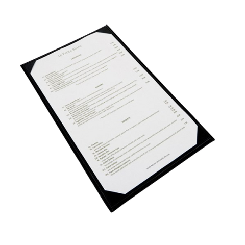 Menu Cover Single Black Leather-Like Holds 8-1/2" x 14" Paper