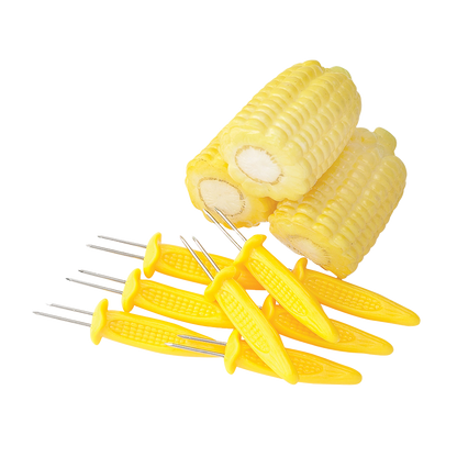 HIC Corn Skewers Silver Yellow Stainless Steel Prongs Plastic Handles