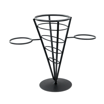 French Fry Basket with (2) Ramekin Holders Conical Black Wire 4-5/8" Diameter x 9-3/8" Height