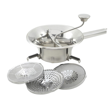 Food Mill with 3 Cutting Plates 2 qt. Stainless Steel 9" Diameter
