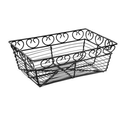 Bread/Fruit Basket Rectangular Black Wire Construction 9" x 5-7/8" x 3"H