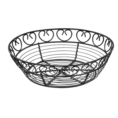 Bread/Fruit Basket Round Black Wire Construction 8" Diameter x 2-1/4" Height