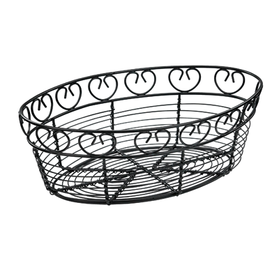 Bread/Fruit Basket Oval Black Wire Construction 10" x 6-1/2" x 3"H