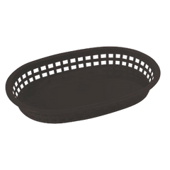 Platter Basket Oval Black BPA Free Heavy Duty Poly 10-3/4" x 7-1/4" x 1-1/2"H - One Dozen