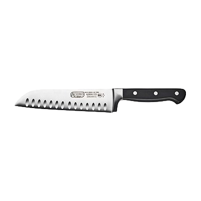 Acero Santoku Knife Forged Granton Edge 7" Stainless Steel Blade with Black POM Handle 12" O.A.L.