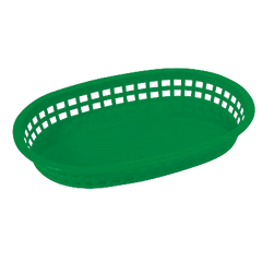 Platter Basket Oval Green BPA Free Heavy Duty Poly 10-3/4" x 7-1/4" x 1-1/2"H - One Dozen