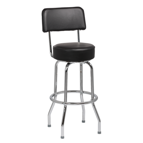superior-equipment-supply - Royal Industries - Royal Industries Chrome Frame 4" Thick Seat Black Vinyl Bar Stool With Single Ring Construction
