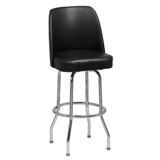 superior-equipment-supply - Royal Industries - Royal Industries High Back Chrome Frame Black Vinyl Bar Stool With Single Ring Base