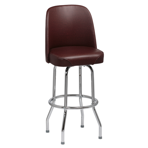 superior-equipment-supply - Royal Industries - Royal Industries High Back Chrome Frame Brown Vinyl Bar Stool With Single Ring Base