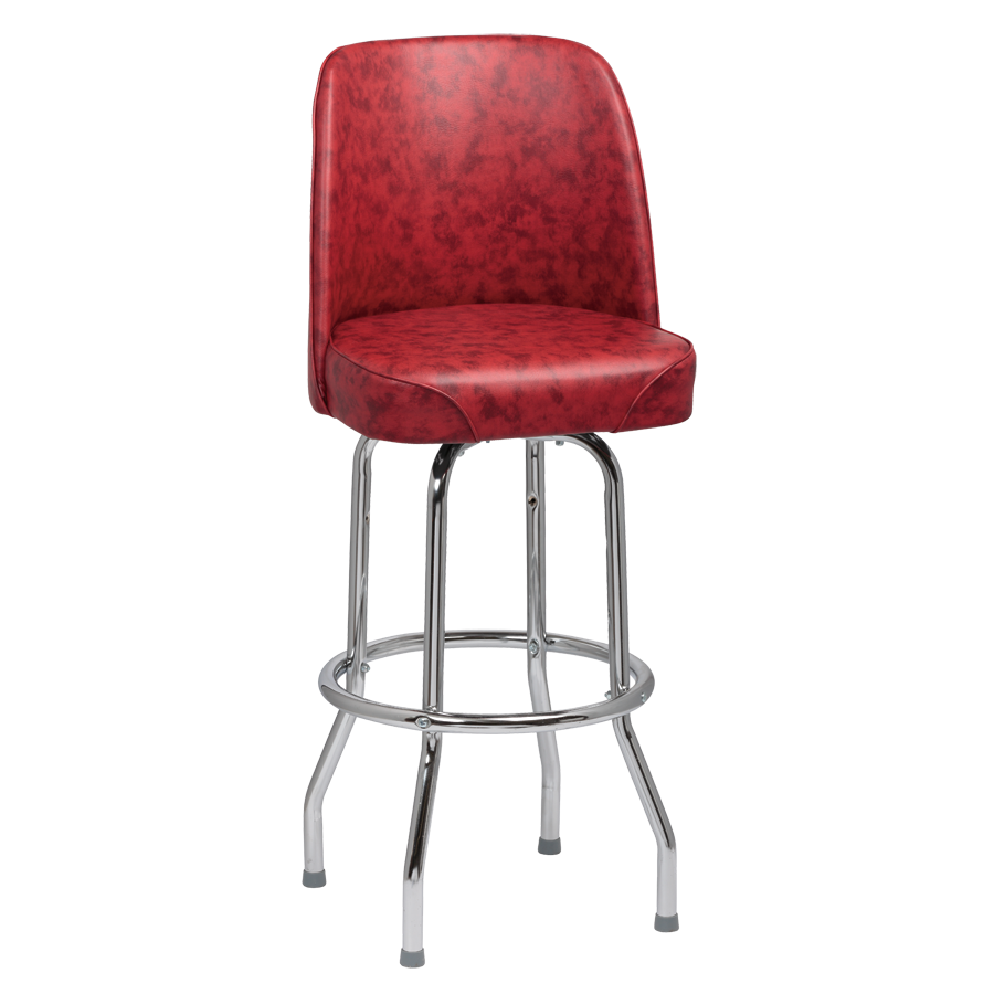 superior-equipment-supply - Royal Industries - Royal Industries High Back Chrome Frame Crimson Vinyl Bar Stool With Single Ring Base