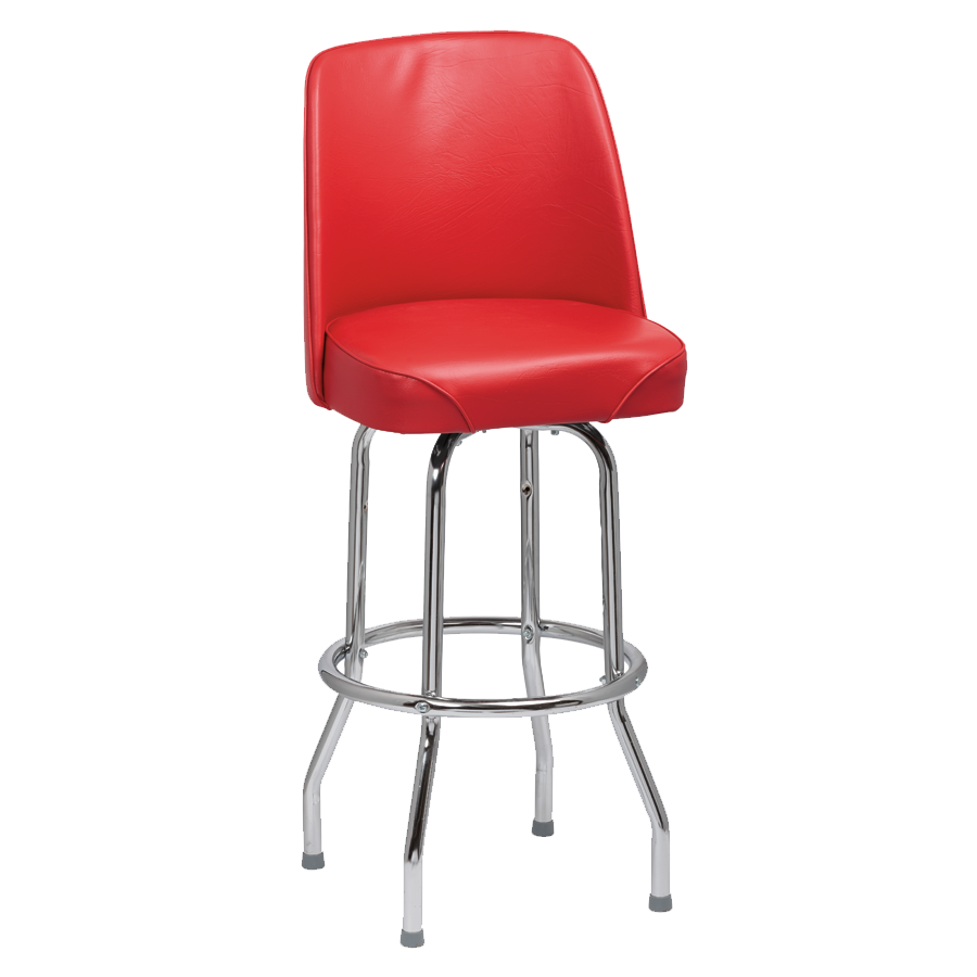 superior-equipment-supply - Royal Industries - Royal Industries High Back Chrome Frame Red Vinyl Bar Stool With Single Ring Base