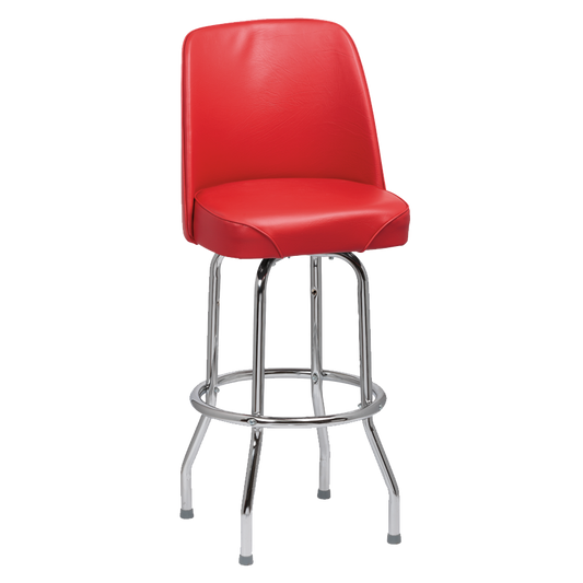 superior-equipment-supply - Royal Industries - Royal Industries High Back Chrome Frame Red Vinyl Bar Stool With Single Ring Base