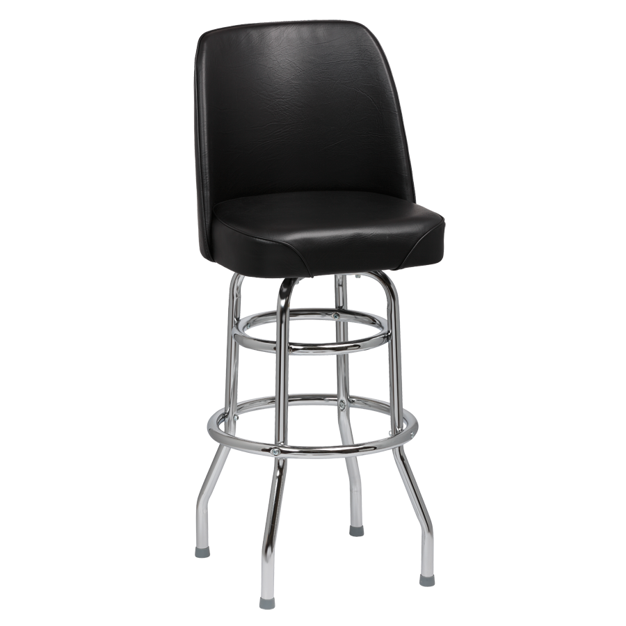 superior-equipment-supply - Royal Industries - Royal Industries High Back Chrome Frame Black Vinyl Bar Stool With Double Ring Base