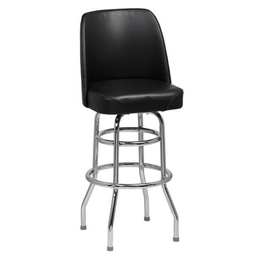 superior-equipment-supply - Royal Industries - Royal Industries High Back Chrome Frame Black Vinyl Bar Stool With Double Ring Base