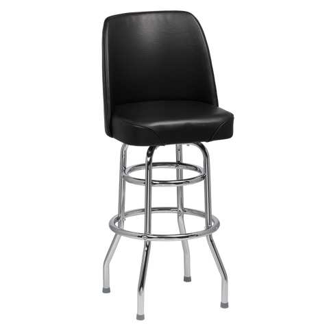 superior-equipment-supply - Royal Industries - Royal Industries High Back Chrome Frame Black Vinyl Bar Stool With Double Ring Base