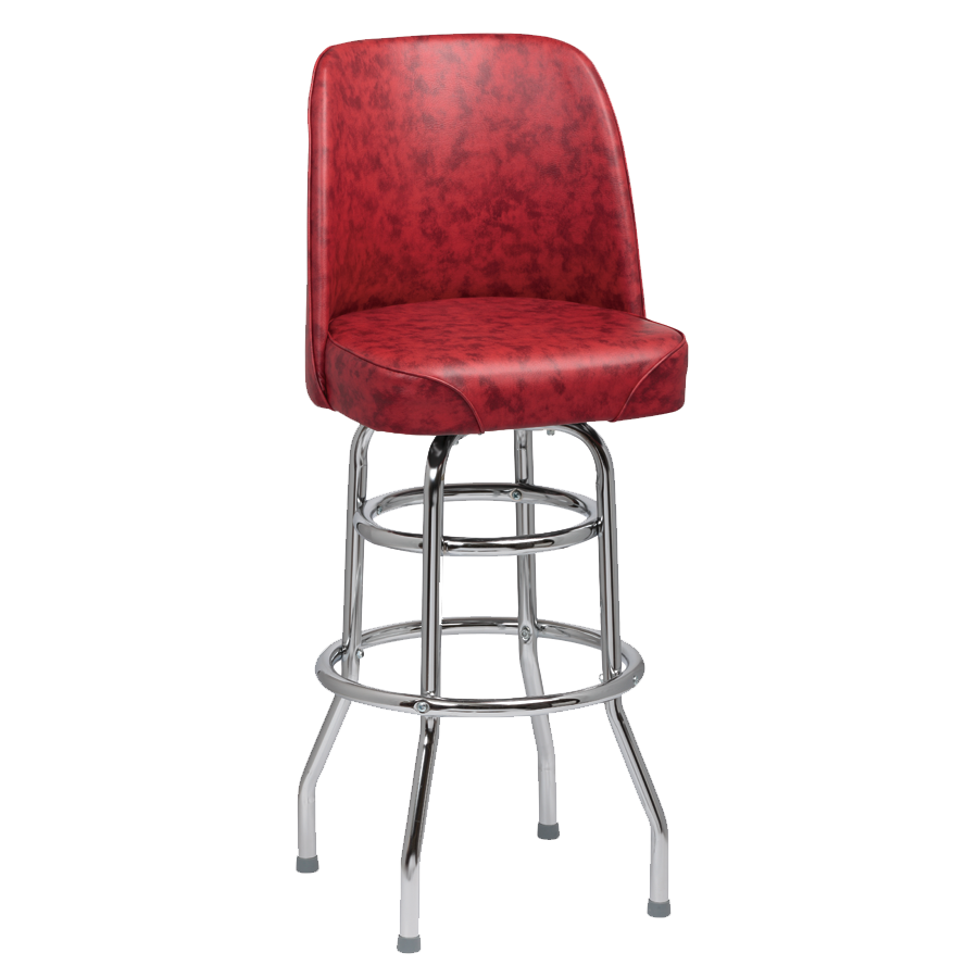 superior-equipment-supply - Royal Industries - Royal Industries High Back Chrome Frame Crimson Vinyl Bar Stool With Double Ring Base