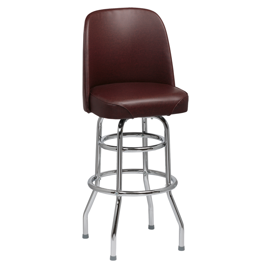 superior-equipment-supply - Royal Industries - Royal Industries High Back Chrome Frame Brown Vinyl Bar Stool With Double Ring Base
