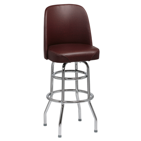 superior-equipment-supply - Royal Industries - Royal Industries High Back Chrome Frame Brown Vinyl Bar Stool With Double Ring Base