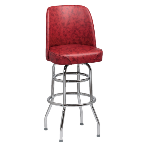 superior-equipment-supply - Royal Industries - Royal Industries High Back Chrome Frame Crimson Vinyl Bar Stool With Double Ring Base