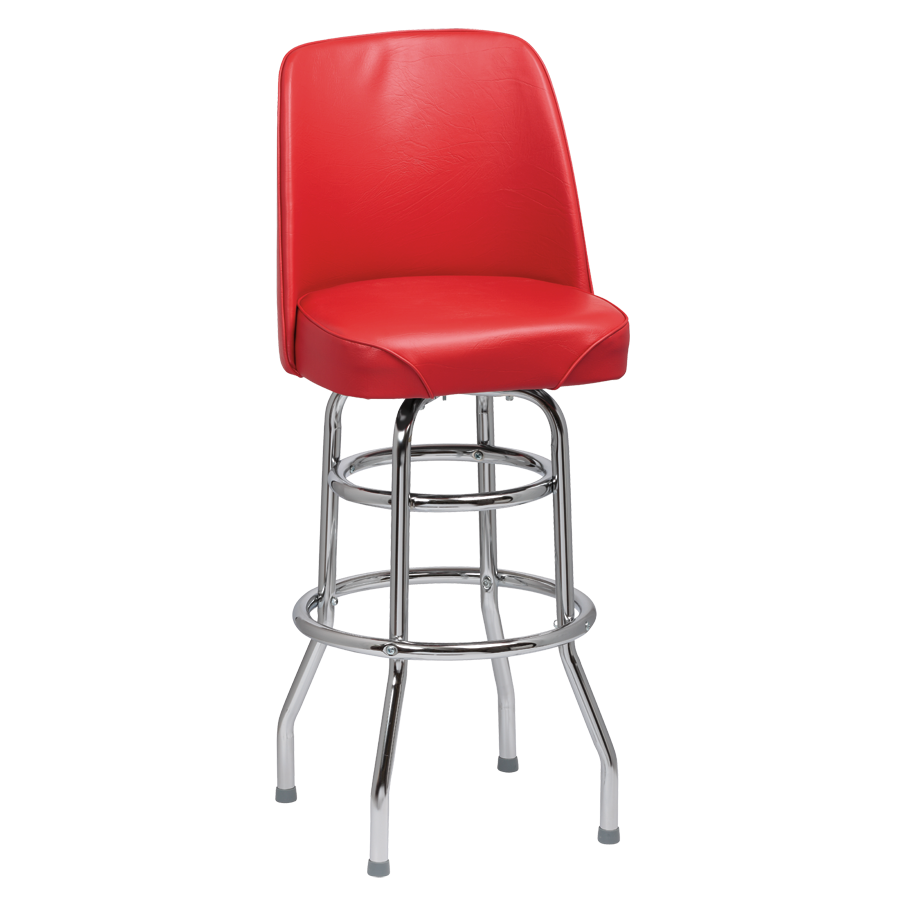 superior-equipment-supply - Royal Industries - Royal Industries High Back Chrome Frame Red Vinyl Bar Stool With Double Ring Base