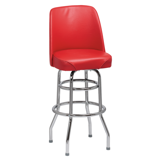 superior-equipment-supply - Royal Industries - Royal Industries High Back Chrome Frame Red Vinyl Bar Stool With Double Ring Base