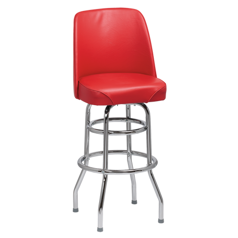 superior-equipment-supply - Royal Industries - Royal Industries High Back Chrome Frame Red Vinyl Bar Stool With Double Ring Base